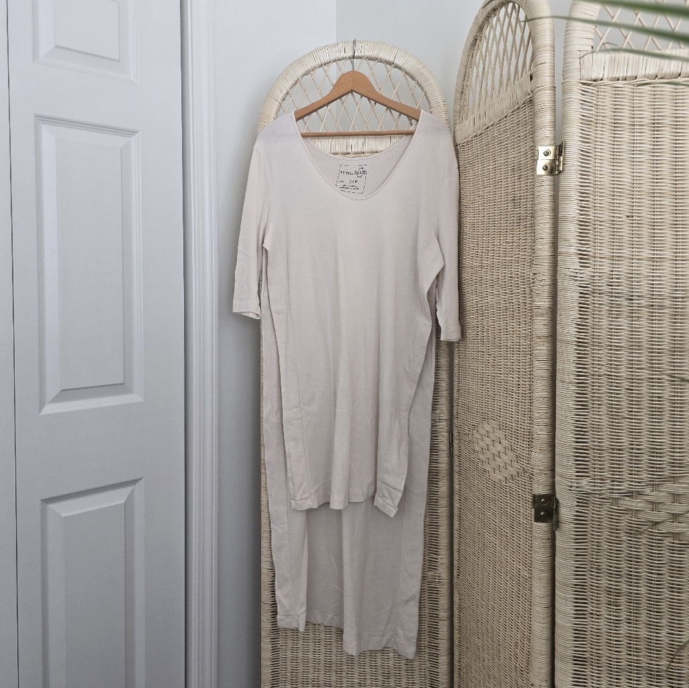 We The Free People Bad Girls Tunic Top S CreamKnit High Low Slit Short Sleeve